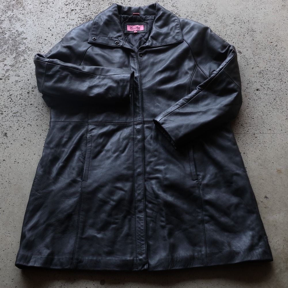 Y2K Excelled Collection Womens XL Black Leather Coat Jacket